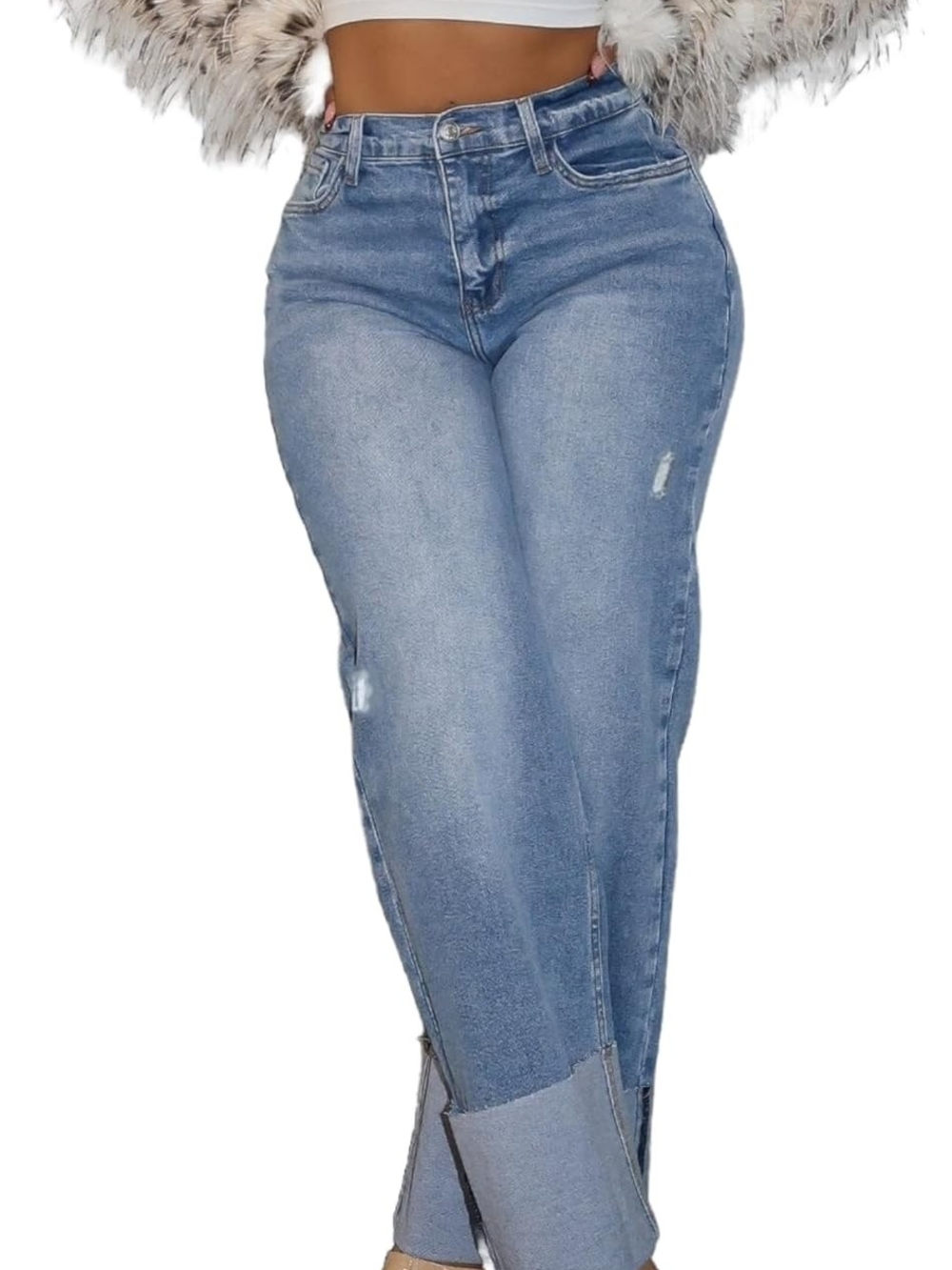 HuiSiFang Women's Ripped Cuffed Jeans
